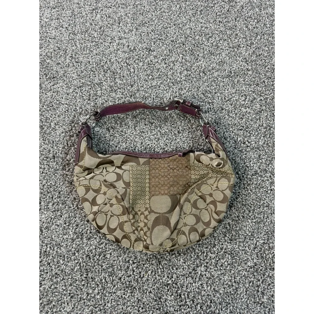 Vintage Y2K Coach SoHo Signature Patchwork Small Hobo Bag Brown & Burgundy